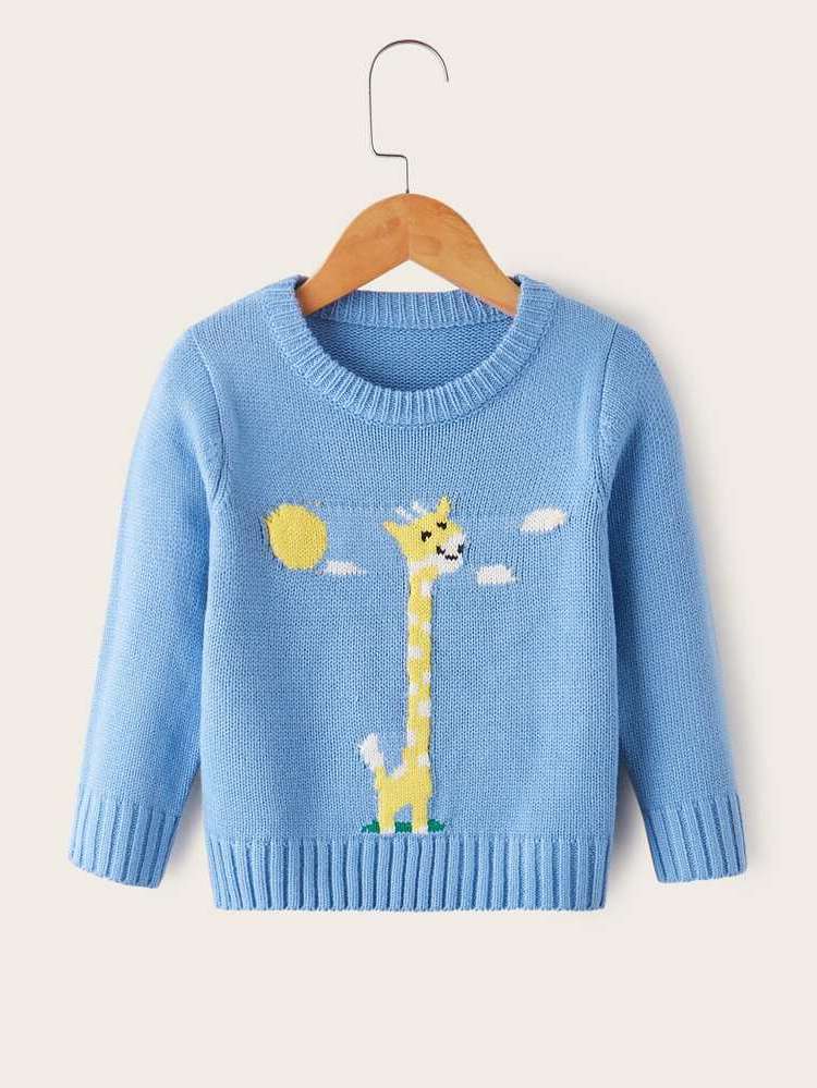  Round Neck Blue Long Sleeve Toddler Girl Sweaters 2597