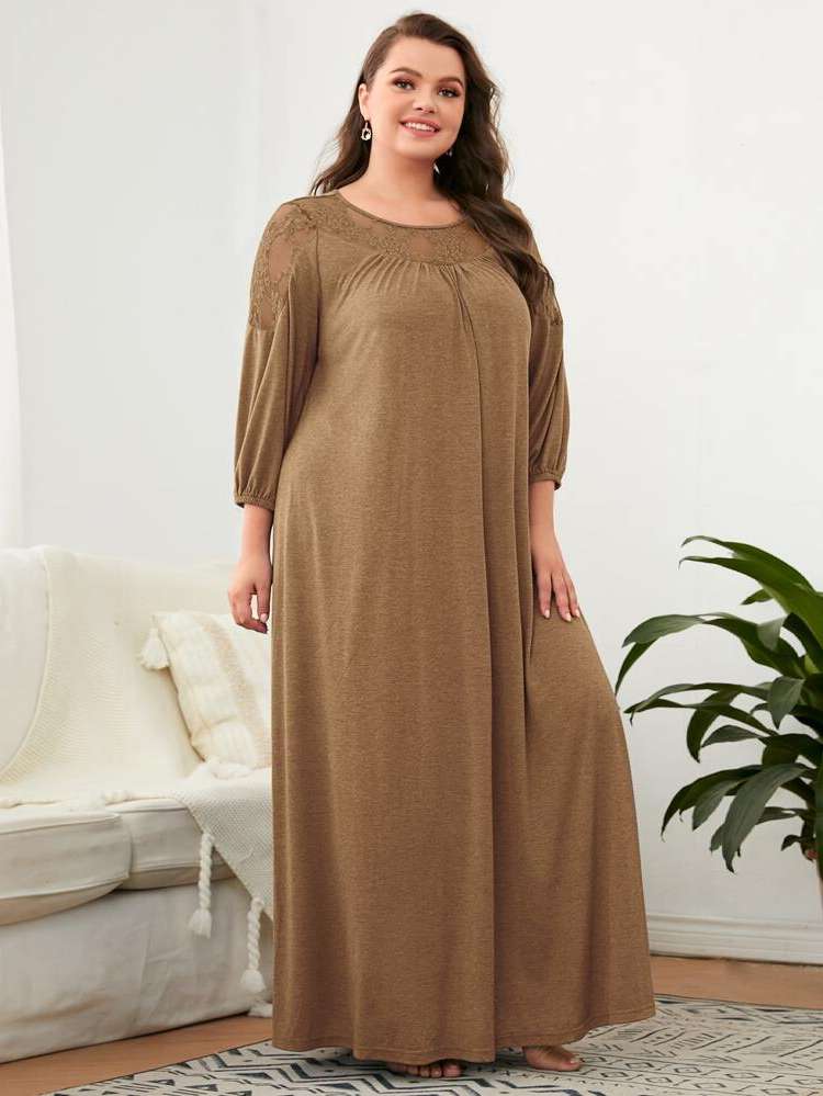  Contrast Lace  Plus Size Nightgowns  Sleepshirts 5861