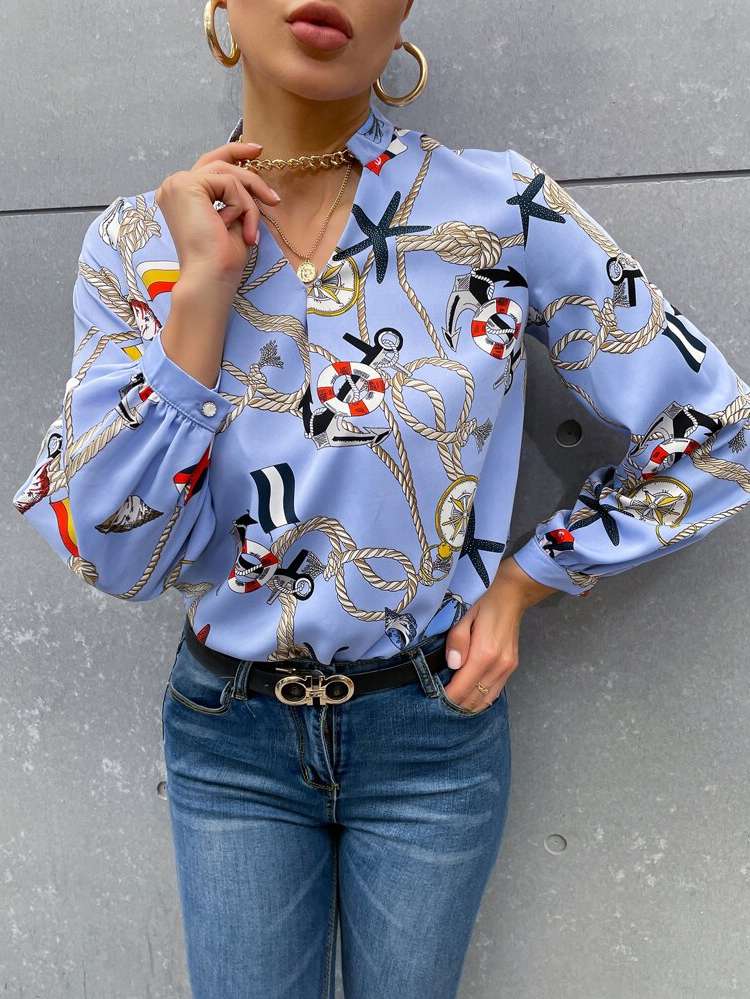  Blue Regular Fit Casual Women Tops, Blouses  Tee 2236