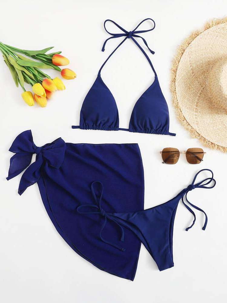  Blue Sexy Plain Women Swimwear 2319