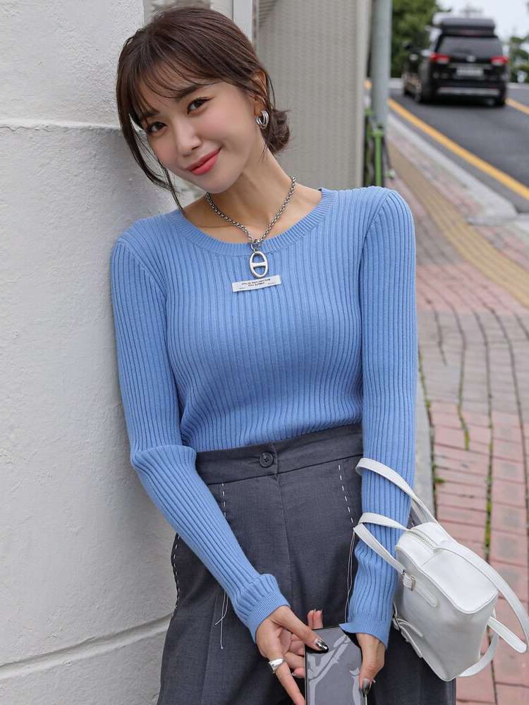 Elegant Blue Patched Women Sweaters 95