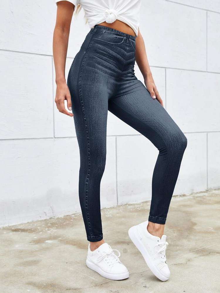 Blue  Plain Women Leggings 6964