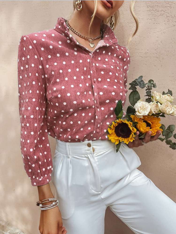  Polka Dot Regular Fit Casual Women Tops, Blouses  Tee 8129