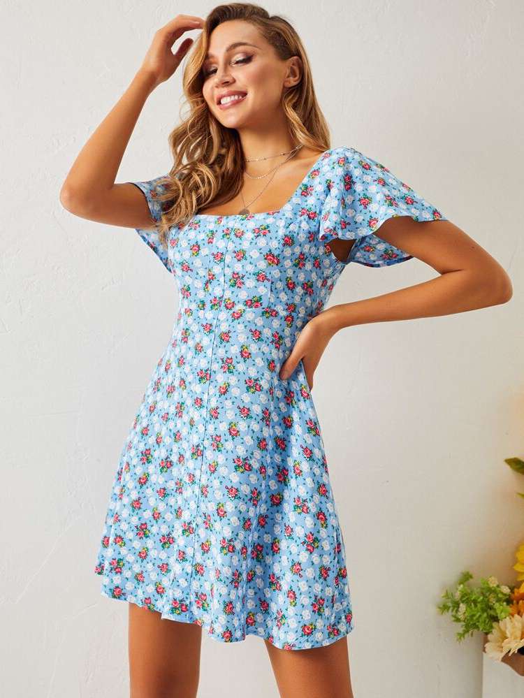 Regular Fit Floral Short Women Dresses 5056