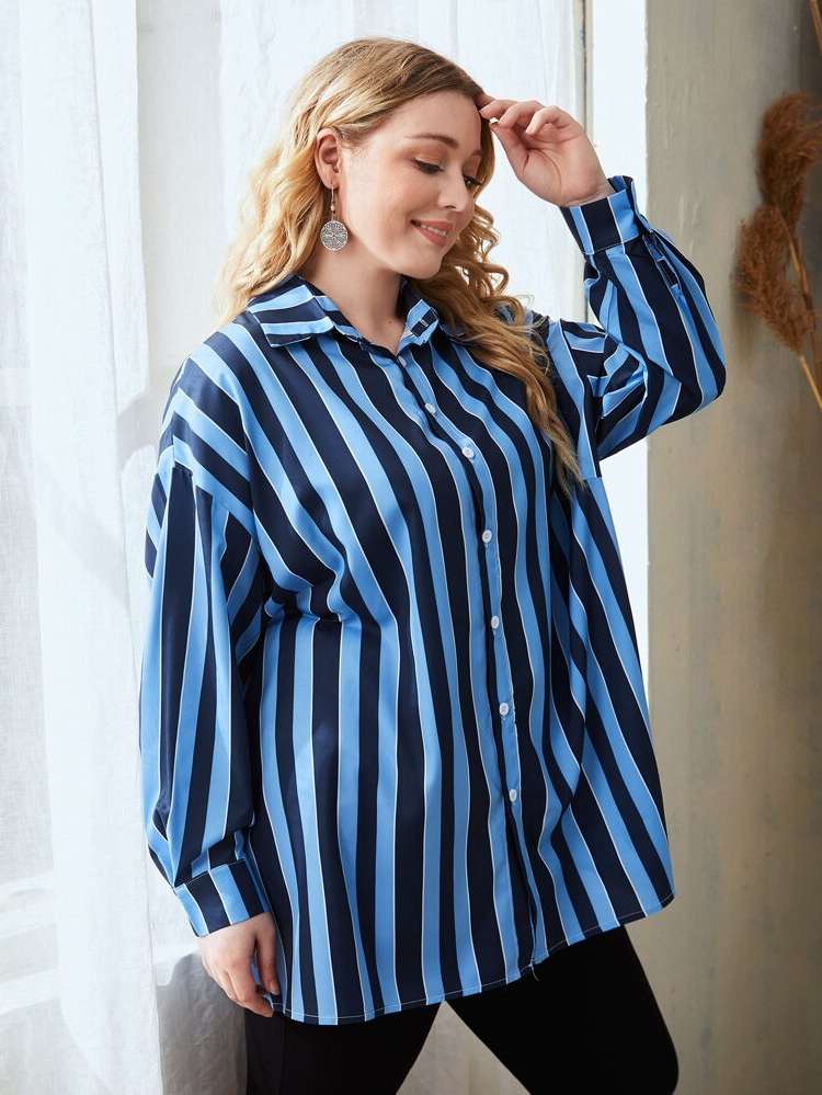  Casual Striped Women Plus Clothing 9732