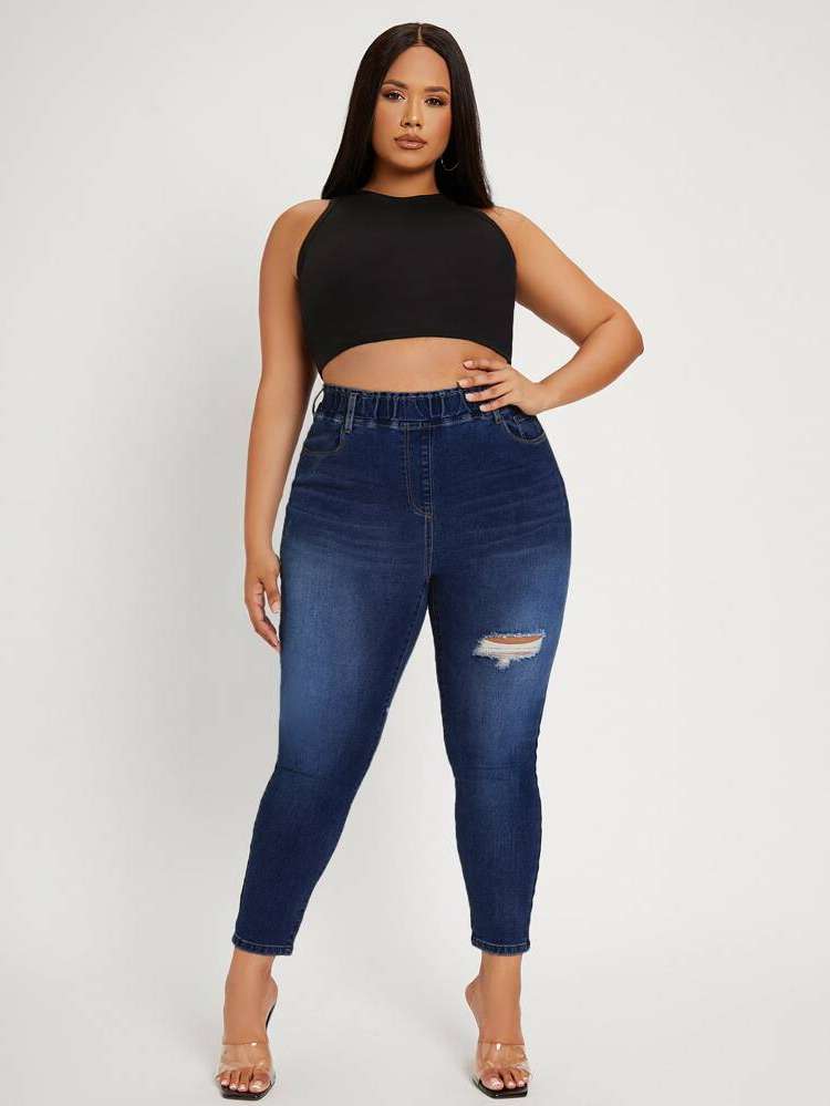  Plain Regular Fit Plus Size Denim 440