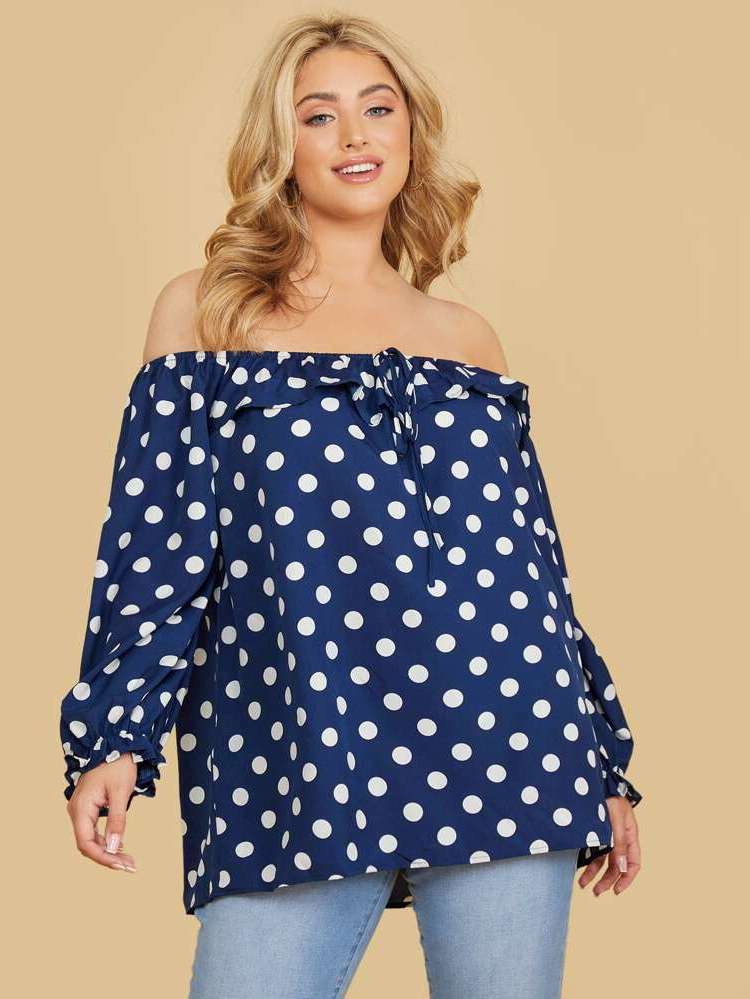  Casual Off the Shoulder Knot Plus Size Tops 173