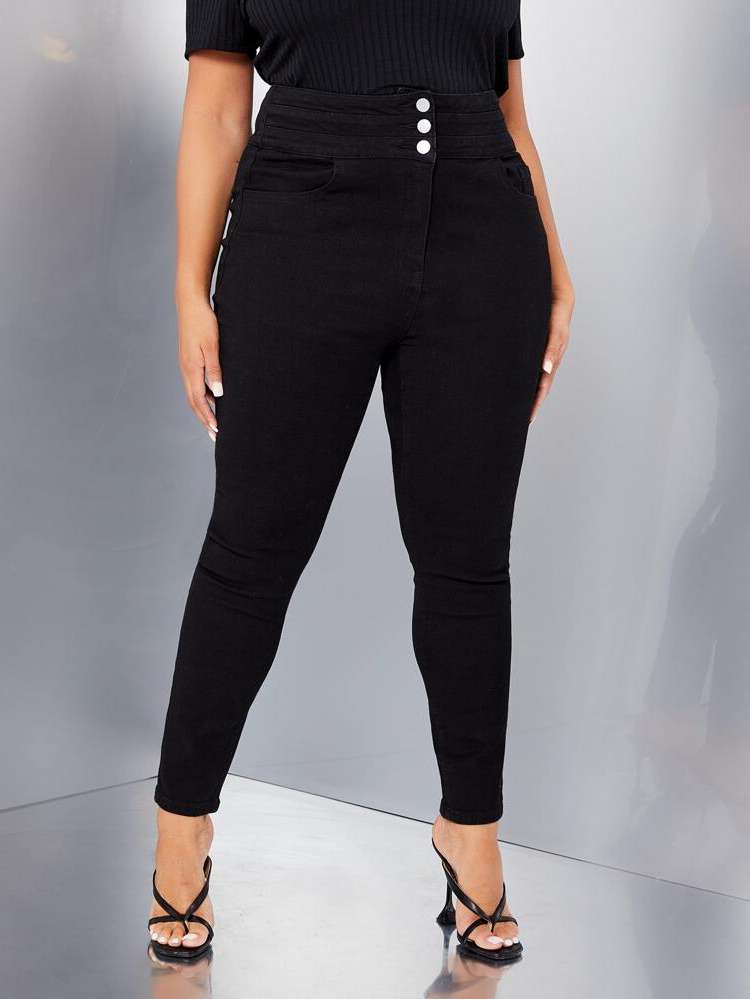  Long Button Blue Plus Size Jeans 6292