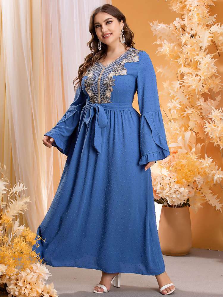  V neck Blue Regular Fit Plus Size Dresses 500