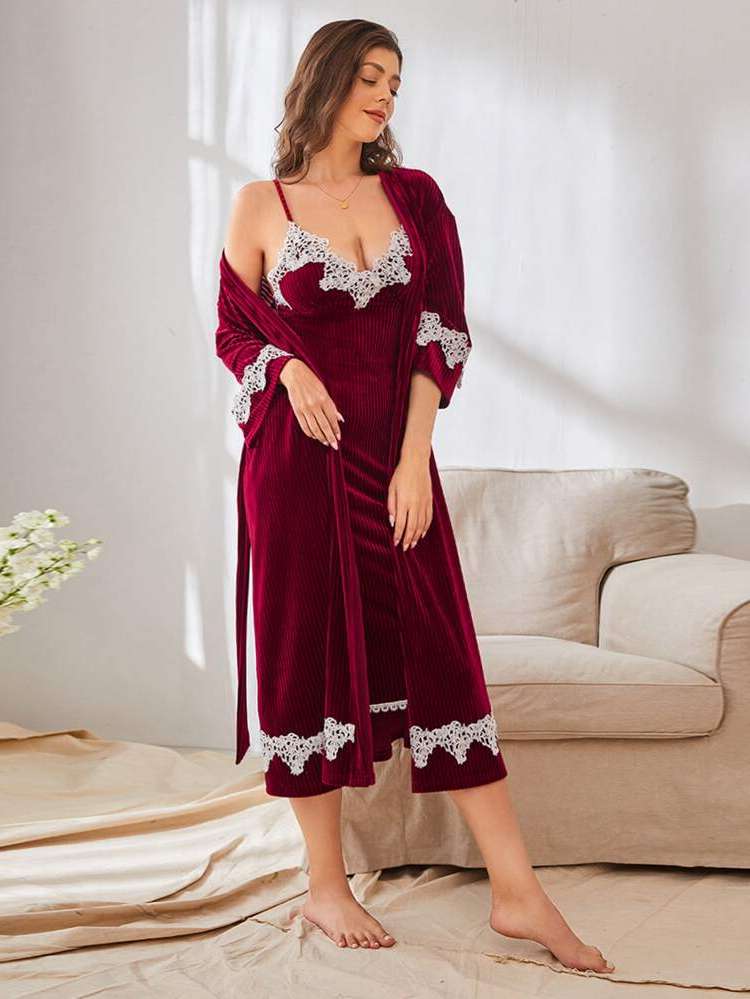  Three Quarter Length Sleeve V neck Elegant Underwear  Sleepwear 4312