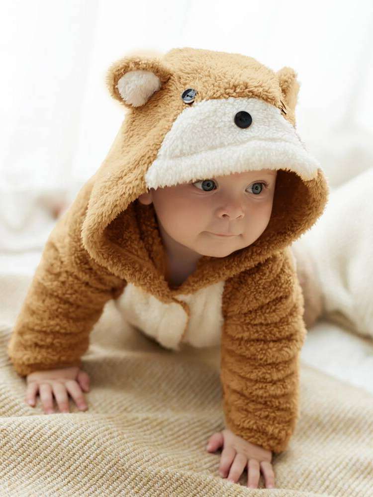 Brown Colorblock Hooded Patched Baby Clothing 170