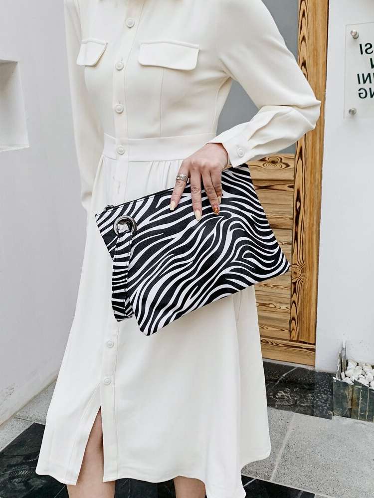 Brown Zebra Stripe Women Evening  Clutch 7541