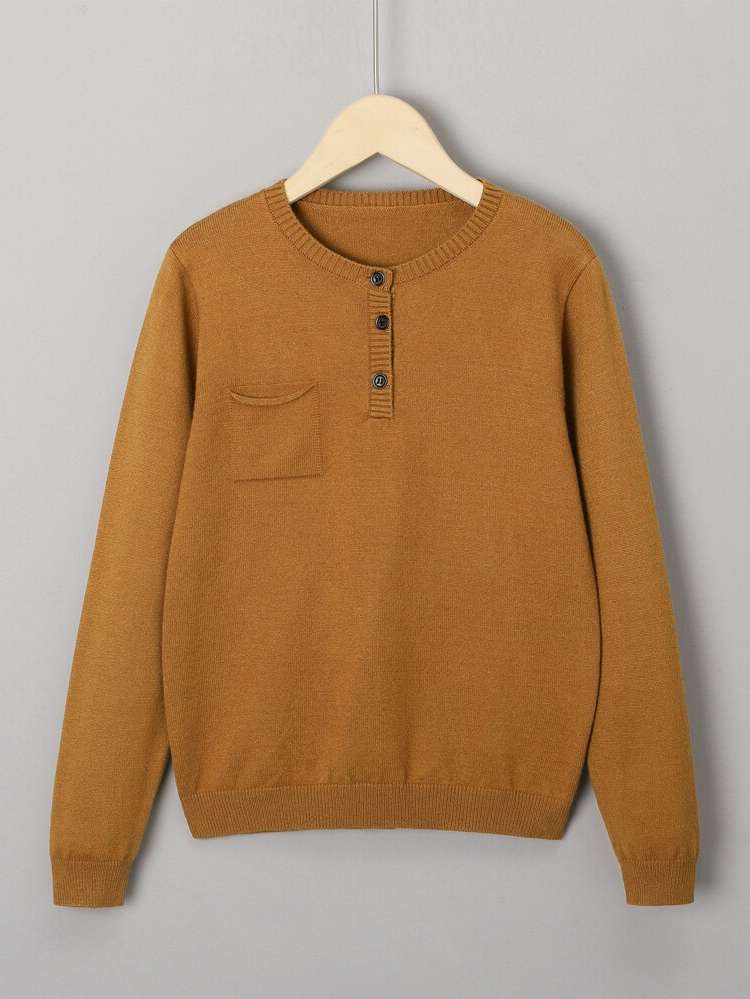 Pocket Brown Plain Regular Boys Sweaters 6641