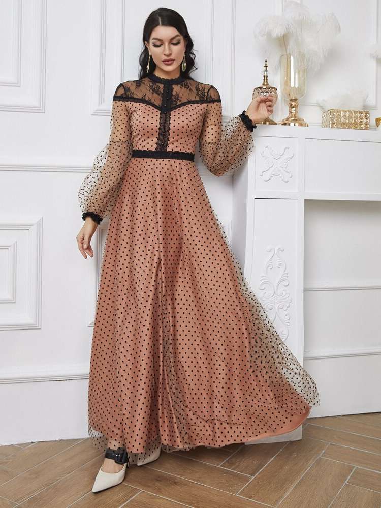 Polka Dot Contrast Mesh Brown Weddings  Events 1645