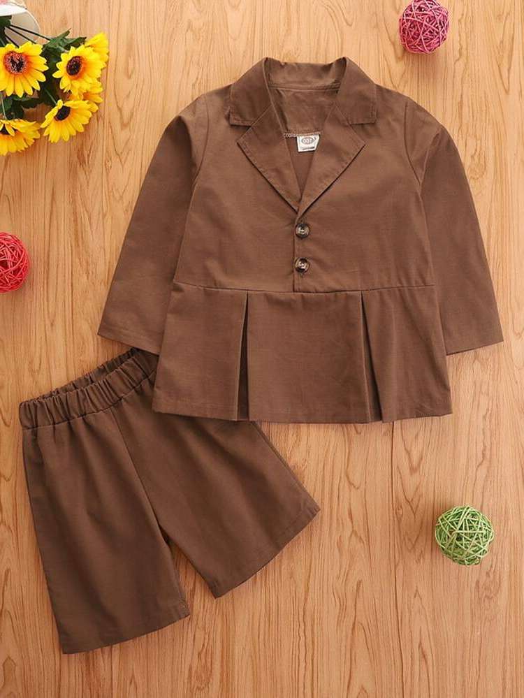  Brown Plain Pleated Toddler Girls Clothing 7085