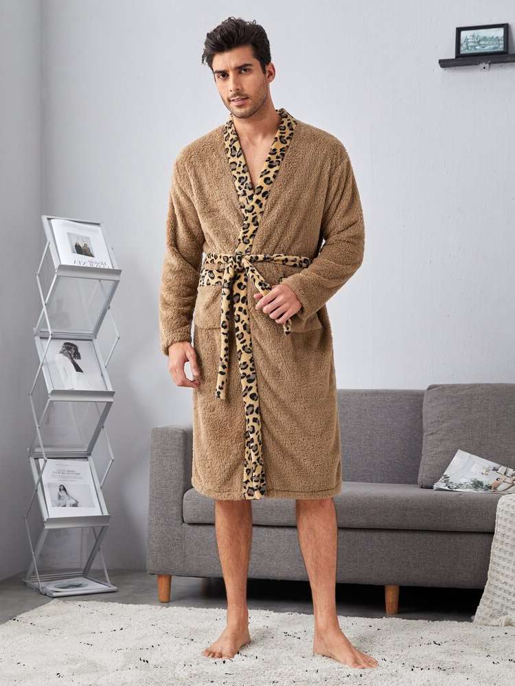  Casual Leopard Men Loungewear Robes 729