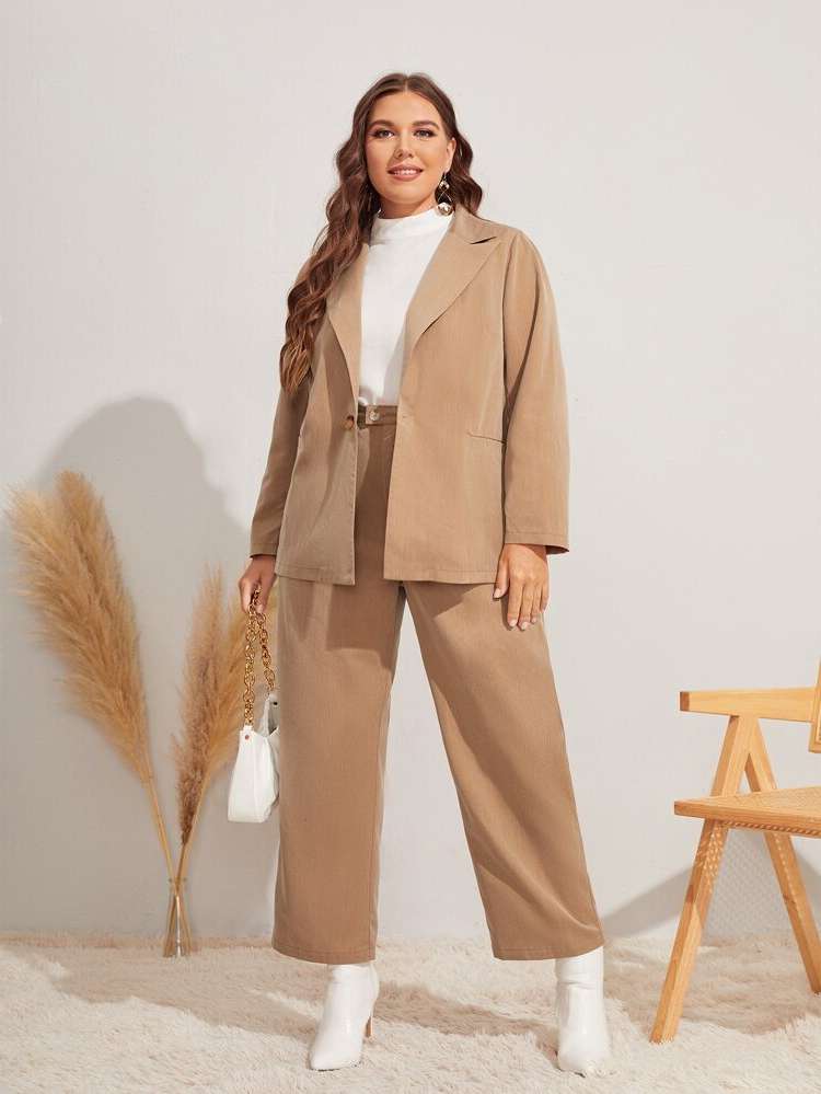  Brown Pocket Plus Size Suits 952