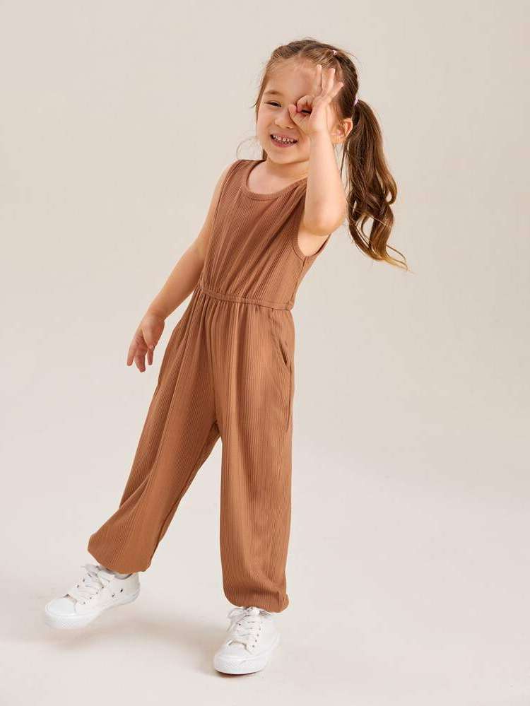 Button Brown Sleeveless Kids Clothing 5962