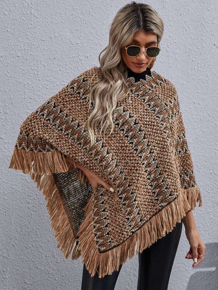 Brown Long Casual Fringe Women Sweaters 4829