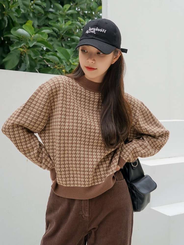  Regular Fit Houndstooth Women Knitwear 306