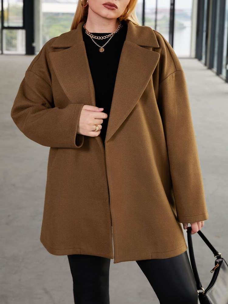 Long Sleeve Plain Lapel Plus Size Coats 110