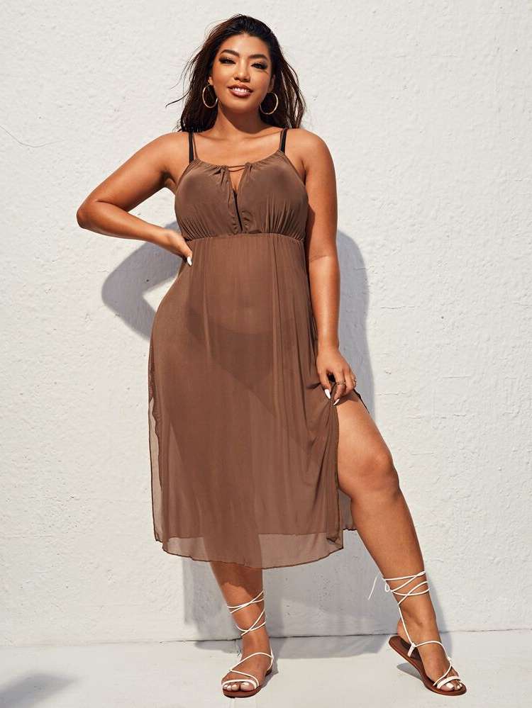  Spaghetti Strap Sleeveless Plus Size Cover Ups  Kimonos 2594