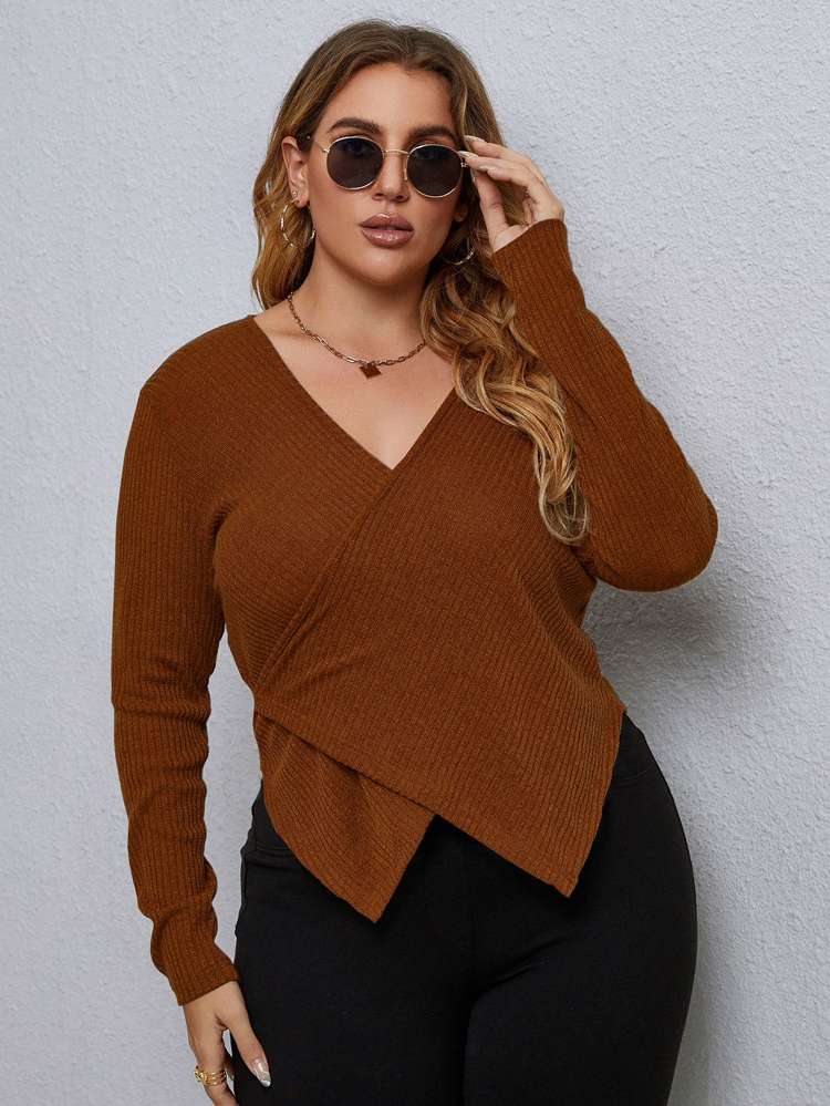  Wrap Casual Plus Size Tops 772