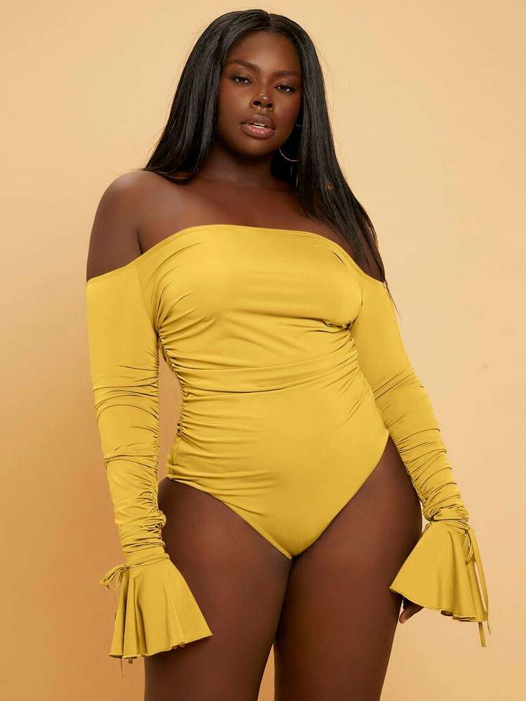  Plain Backless Plus Size Bodysuits 4234