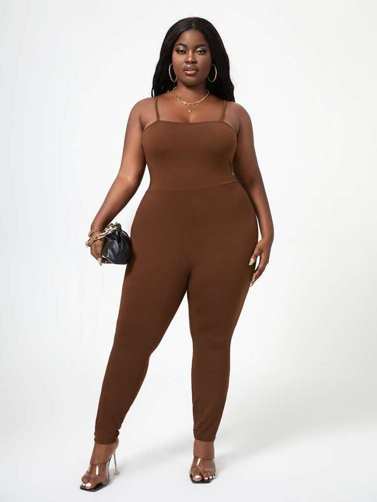 Brown Sexy Sleeveless Long Plus Size Jumpsuits  Bodysuits 592