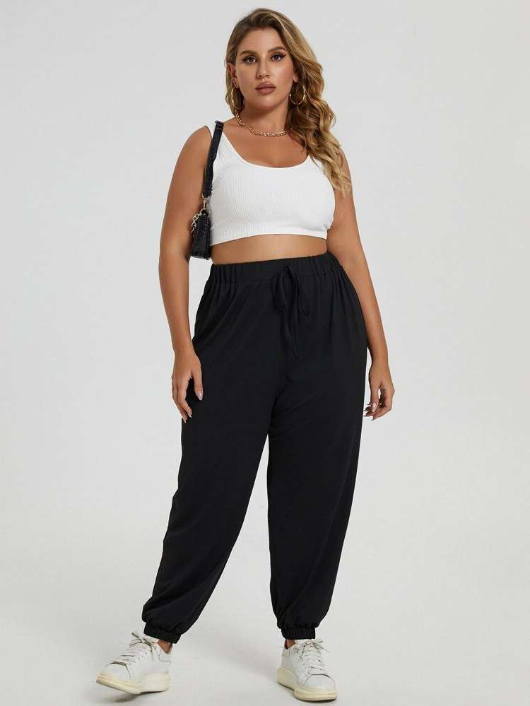 Tie Front Regular Fit Brown Plus Size Sweatpants 7770