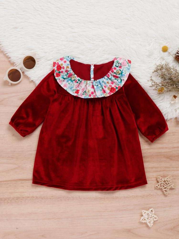  Burgundy Regular Fit Cute Baby Dresses 9178