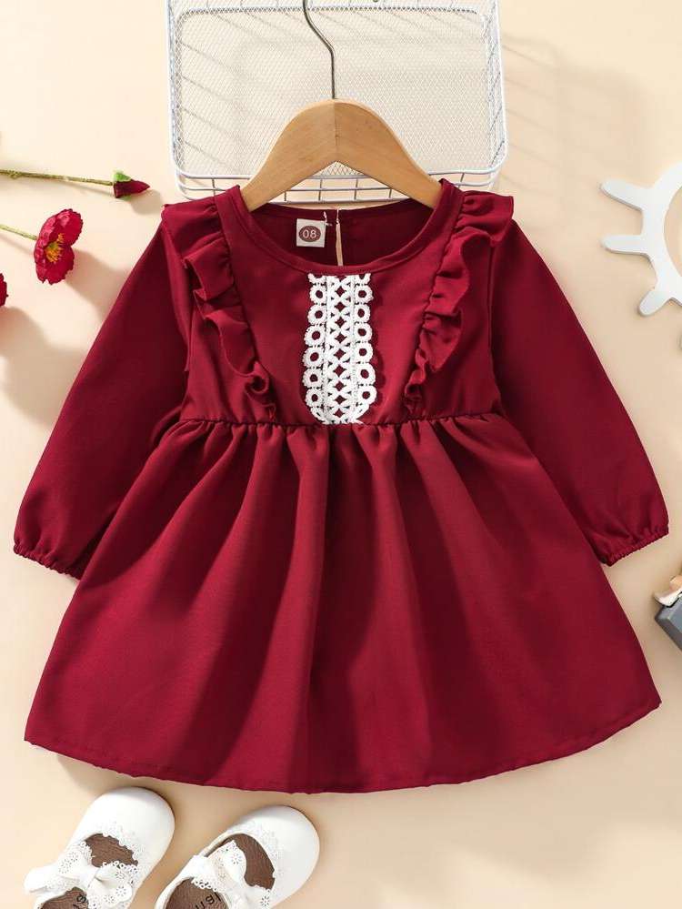 Cute Long Sleeve Knee Length Round Neck Baby Dresses 262