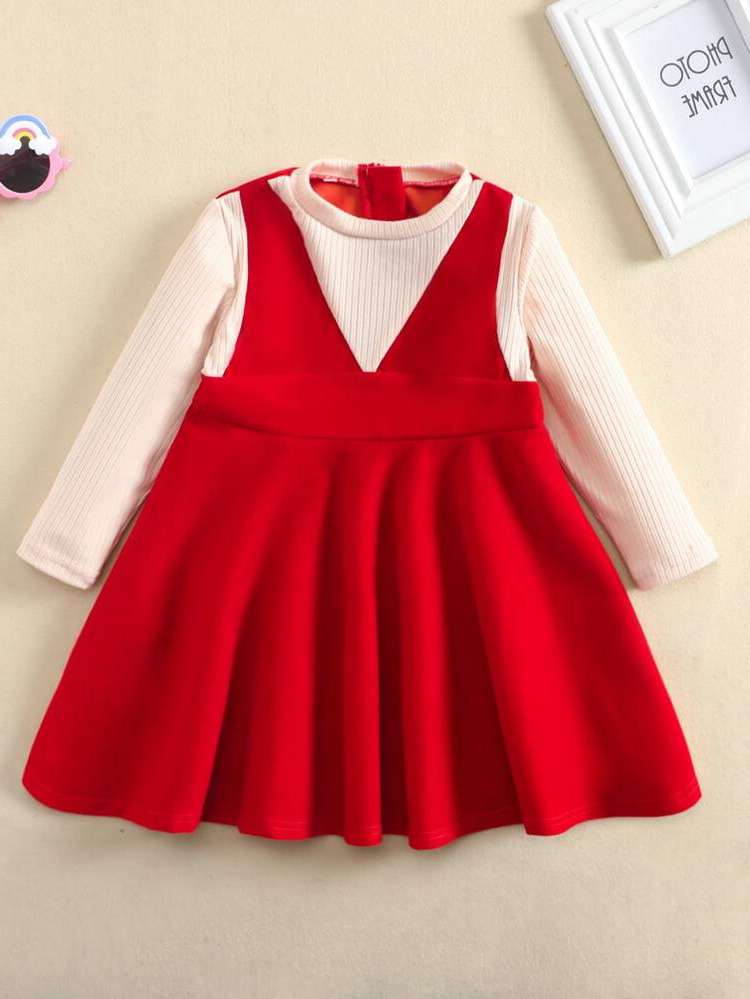 Cute Knee Length Colorblock Baby  Mom 9384