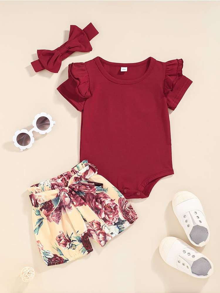 Short Sleeve Regular Fit Floral Baby Sets 1425