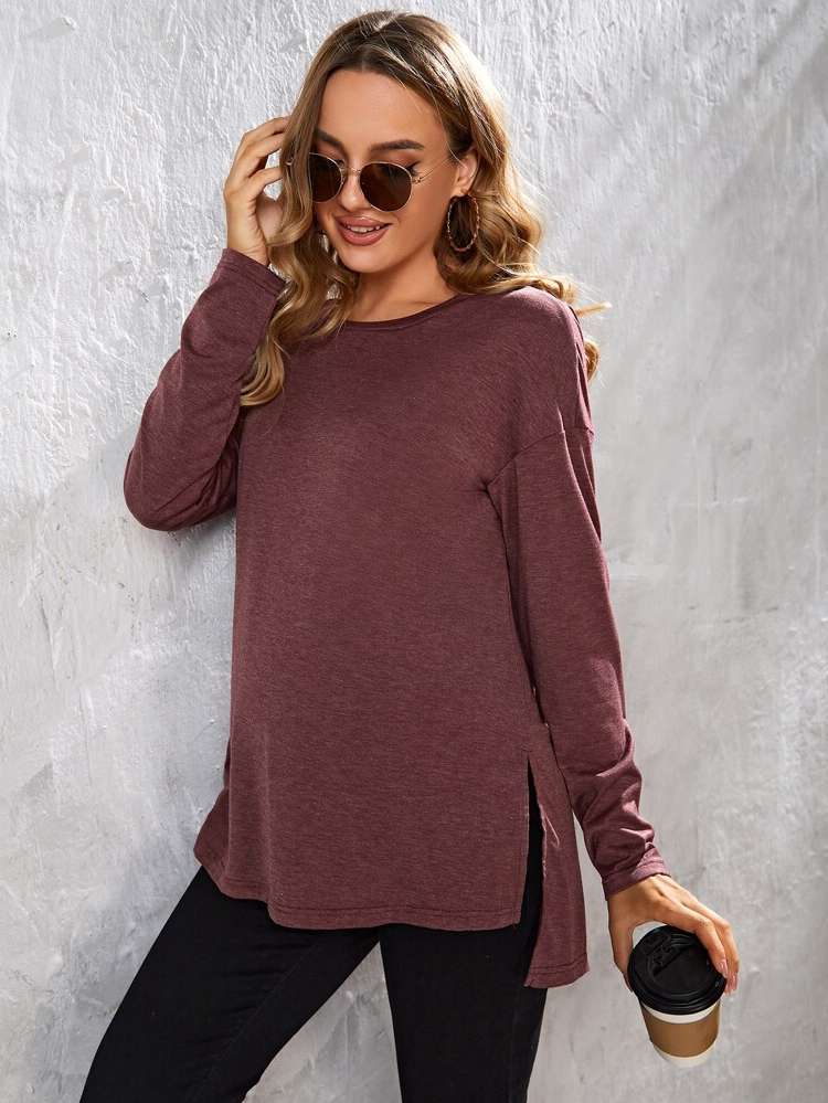 Long Sleeve Round Neck Regular Fit High Low Maternity 234