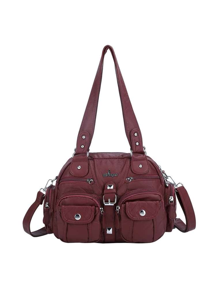  Burgundy Studded Elegant Women Tote Bags 821