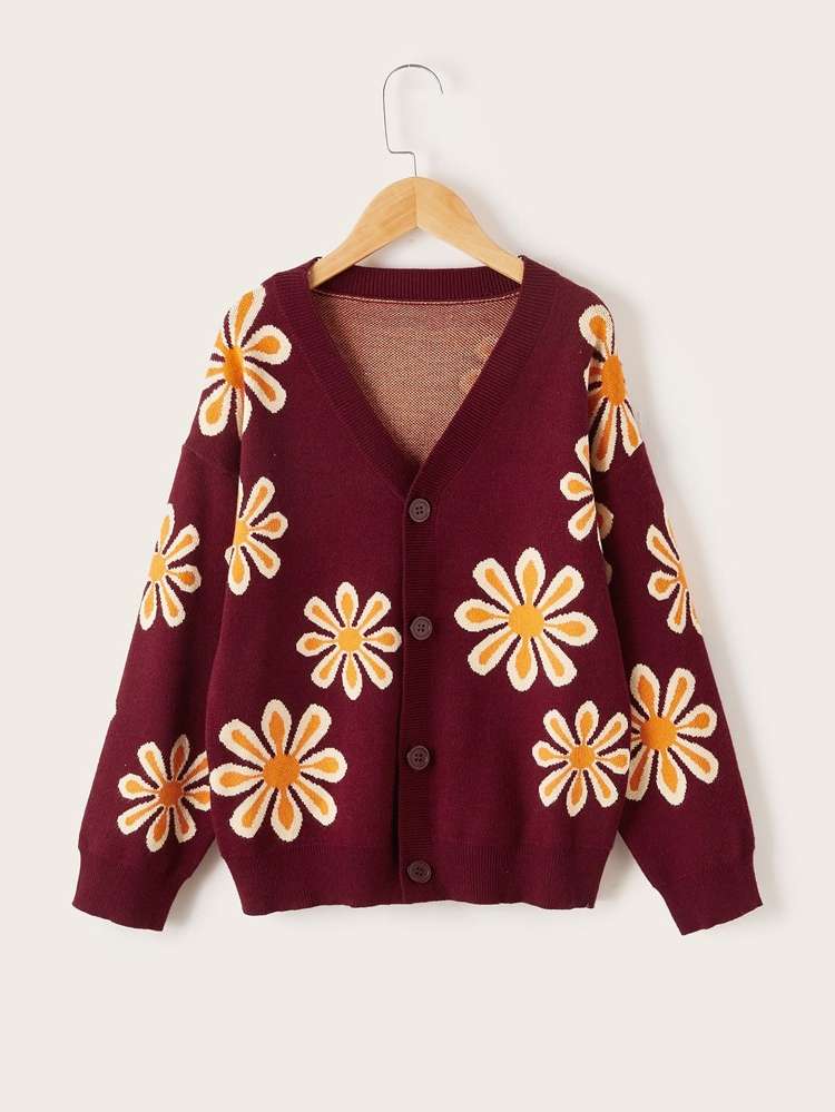 Regular Fit Casual Floral Long Sleeve Girls Cardigans 3541