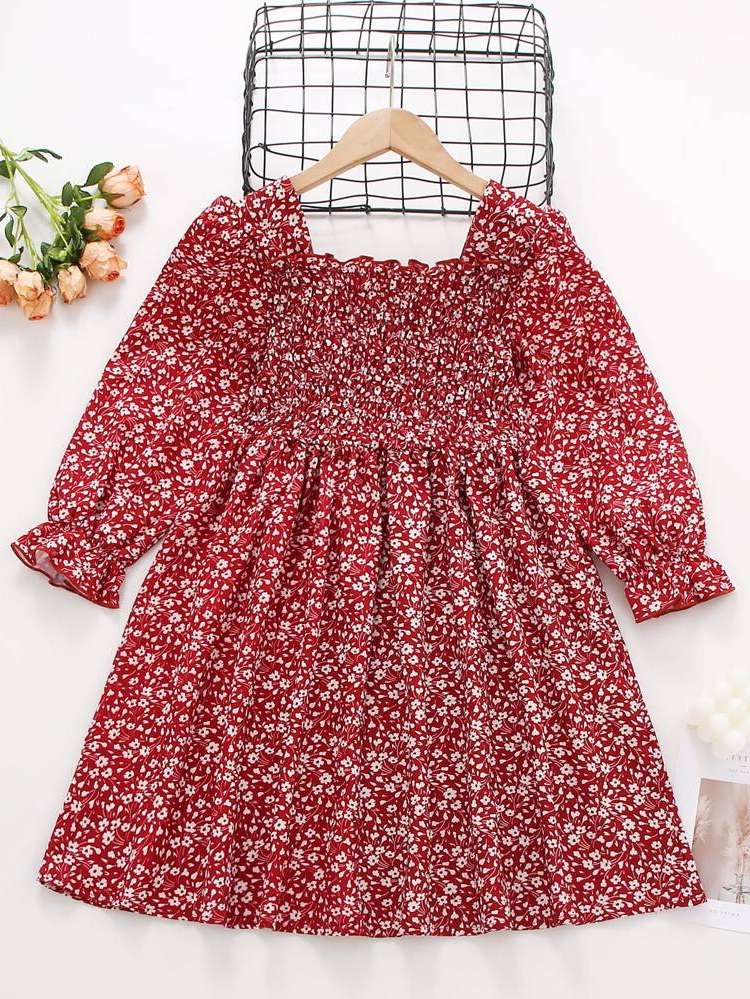 Short Long Sleeve Regular Fit Square Neck Girls Clothing 3034