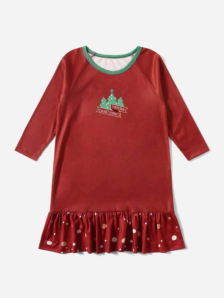  Burgundy Cute Long Sleeve Kids Underwear  Sleepwear 8452