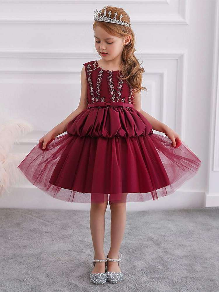  Plants Sleeveless Round Neck Girls Partywear 3263