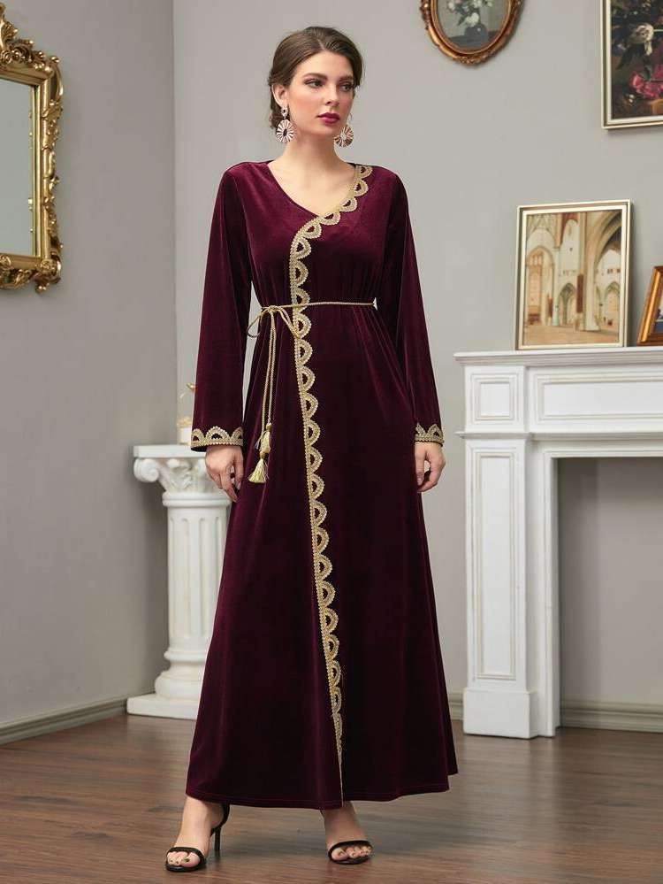 Glamorous Belted Long Sleeve Burgundy World Apparel 7055