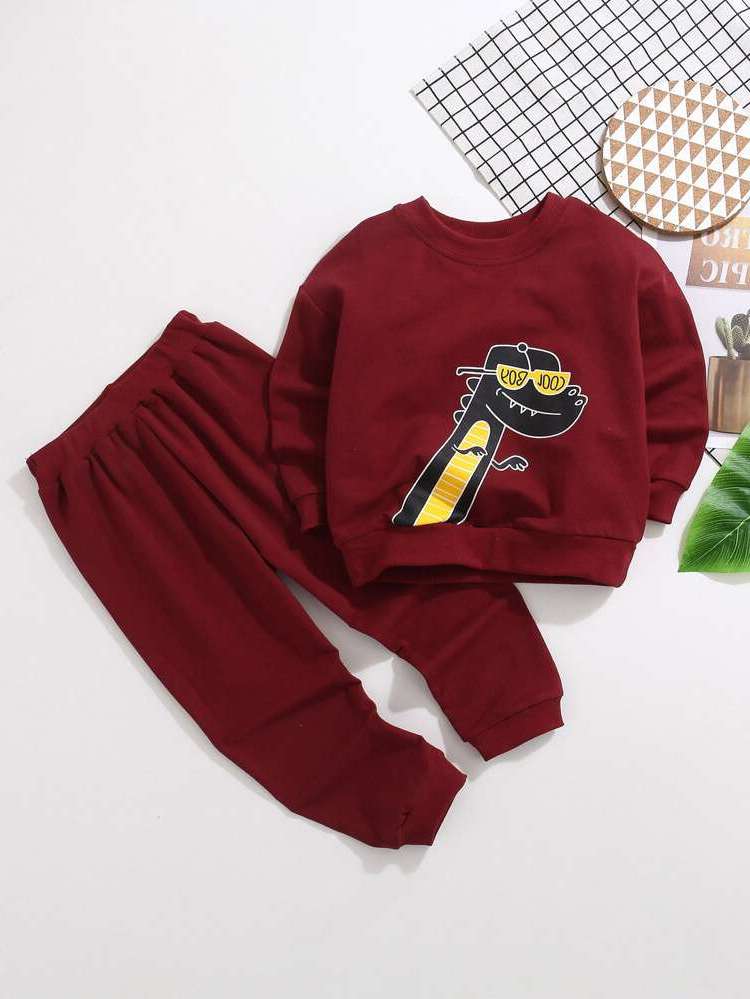 Regular Fit Casual Burgundy Toddler Boy Two-piece Outfits 427