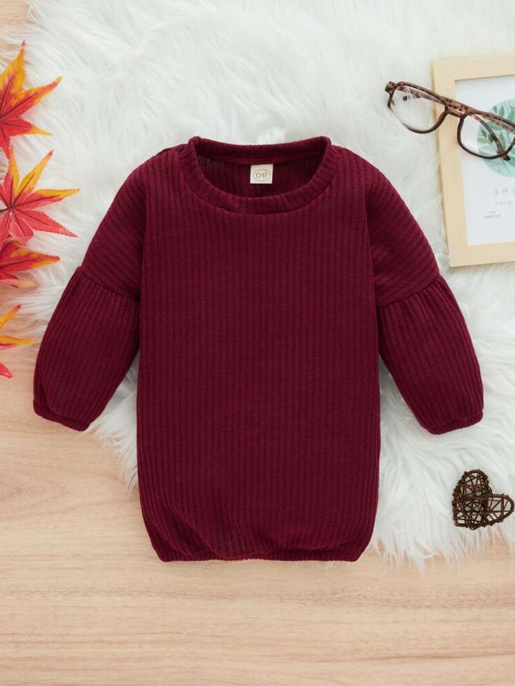 Long Long Sleeve Round Neck Plain Toddler Girls Clothing 8747