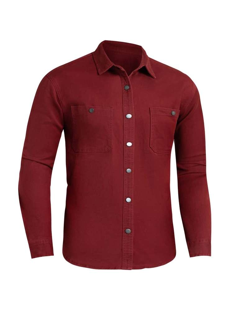 Pocket Plain Burgundy Collar Men Denim 5363