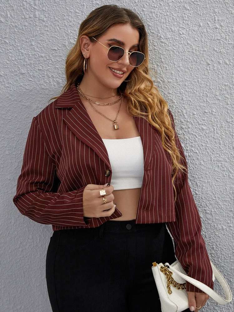  Casual Burgundy Long Sleeve Plus Size Blazers 97