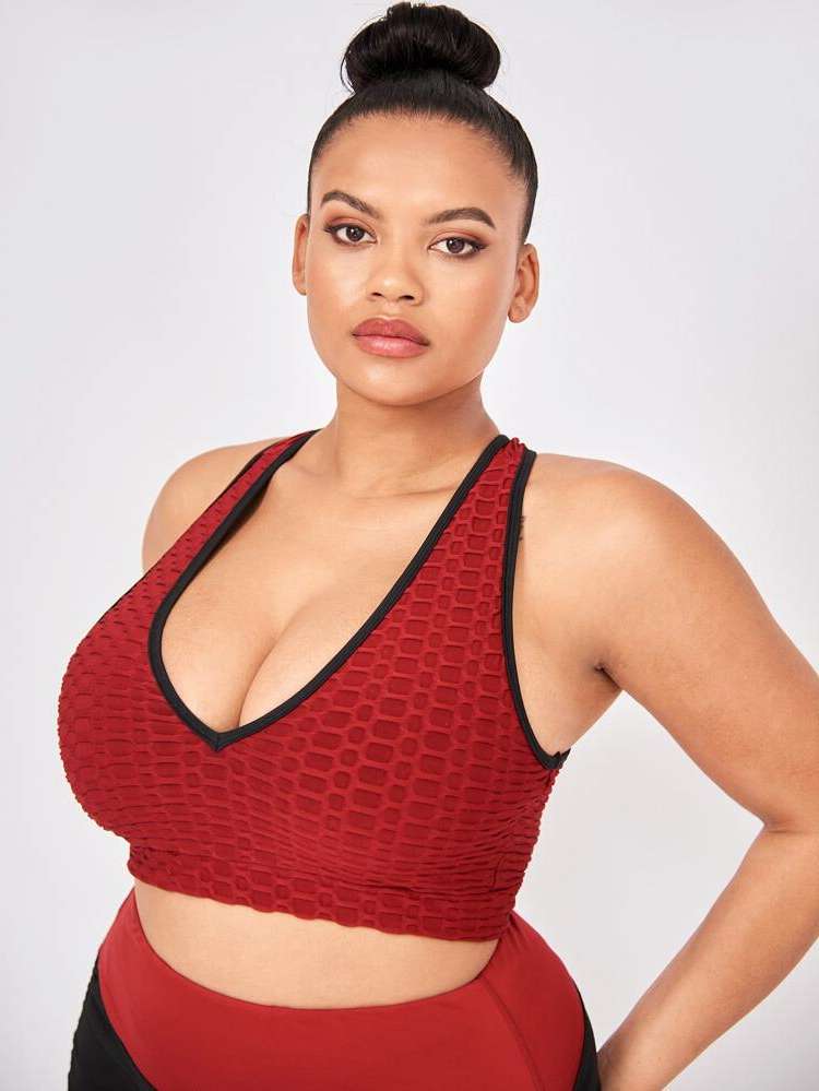  Burgundy Criss Cross Women Plus Activewear 2042