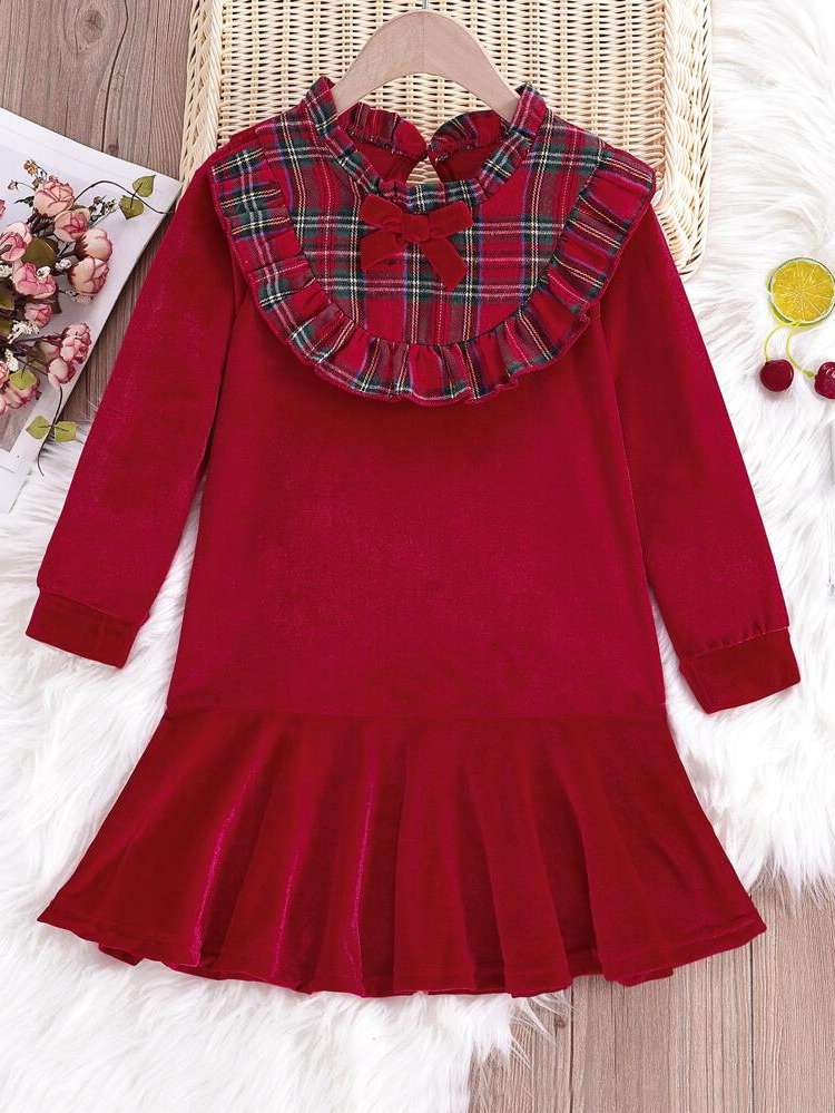  Ruffle Hem Tartan Burgundy Kids Clothing 7830