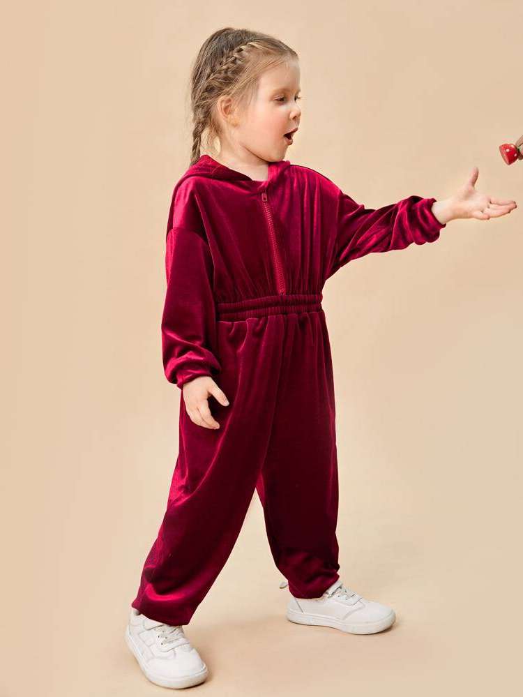 Casual Hooded Plain Long Toddler Girl Jumpsuits 8367