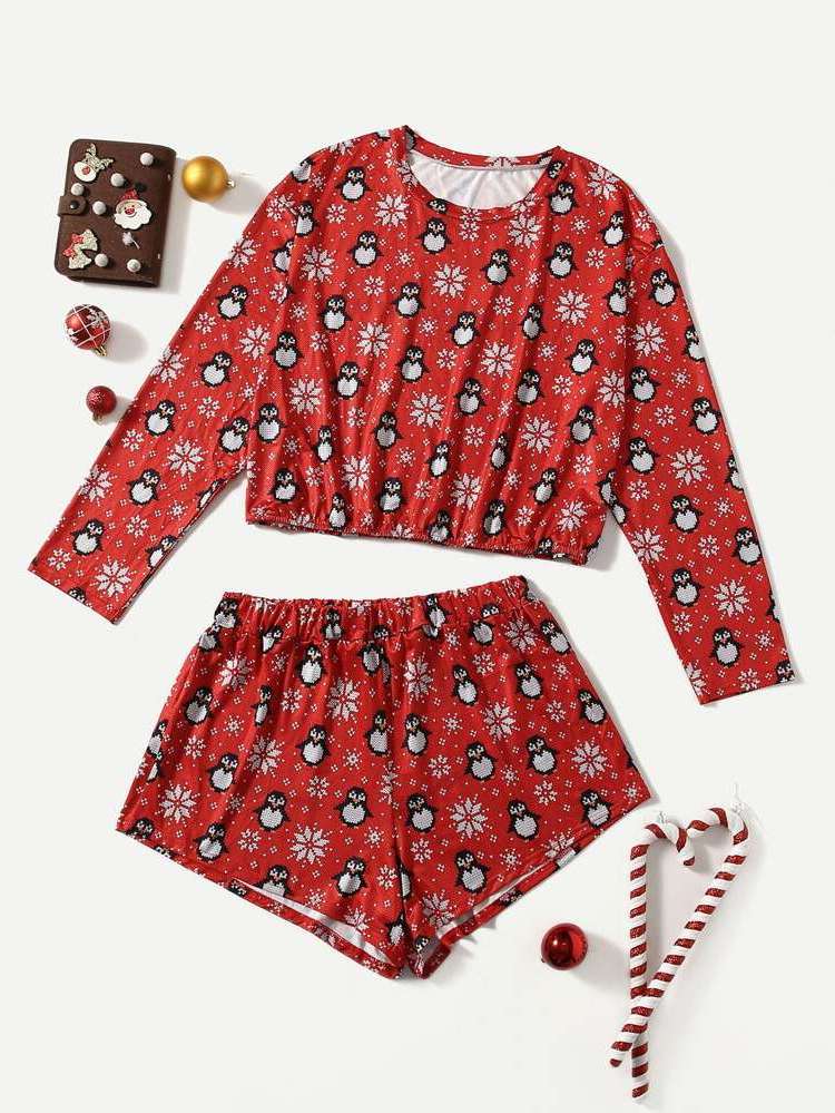  Long Sleeve Christmas Plus Size Pajama Sets 410