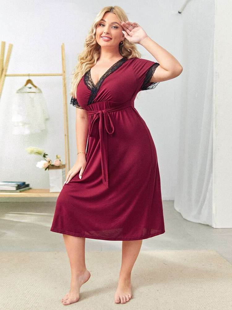   Contrast Lace Plus Size Nightgowns  Sleepshirts 9191